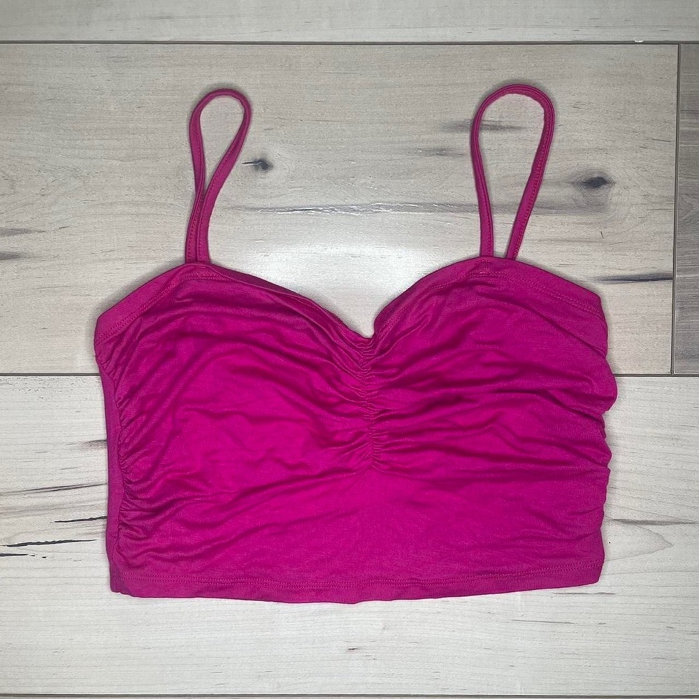 Y2K Hot Pink Ruched Cropped Tank Top size XS